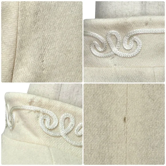 Alorna Vintage 90s Soutache Trim Button Front Ivory Wool Swing Coat - Picture 10 of 10